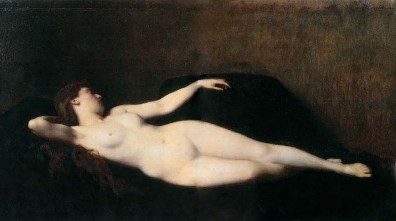 Woman on a black divan,